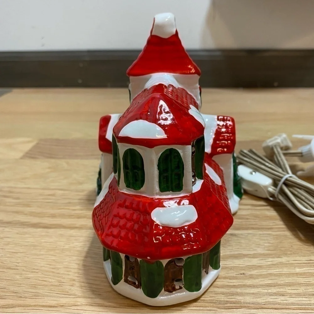 Vintage Ceramic Christmas Village Lighted Church Pacific Rim Electric